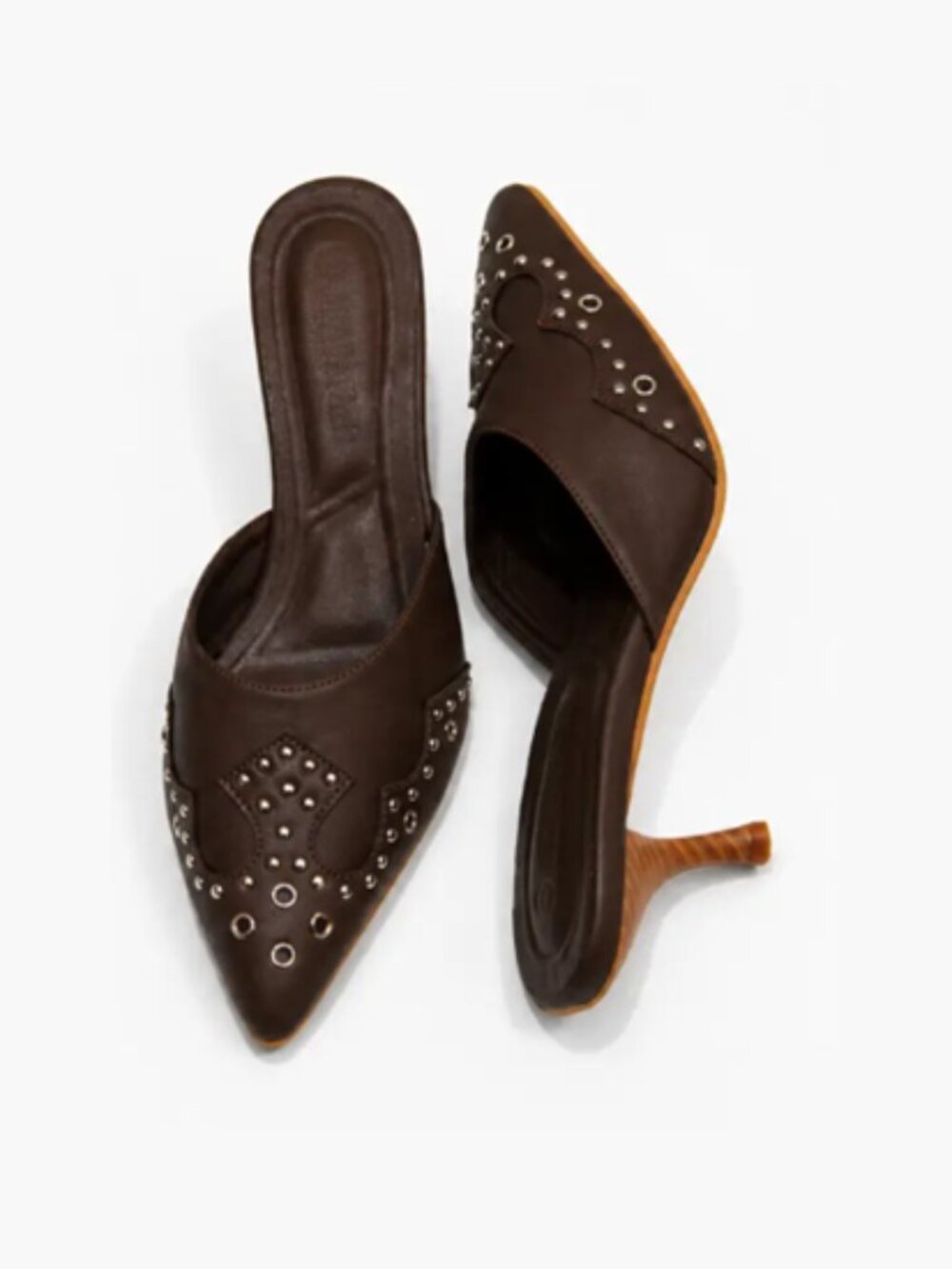 Studded Pointed-Toe Mule Heels – Chic Slip-On Kitten Pumps